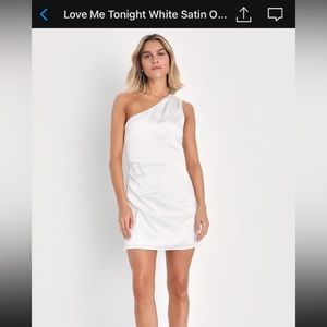 Lulu’s Love Me Tonight White Satin One-Shoulder Mini Dress